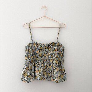 American Eagle Floral Print Smocked Peplum Top Women's Size XL